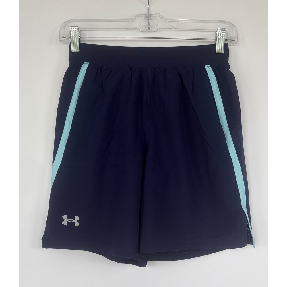 Under Armour Mens Navy Blue Athletic Running Shorts XS Fitted Mesh Pockets 7in